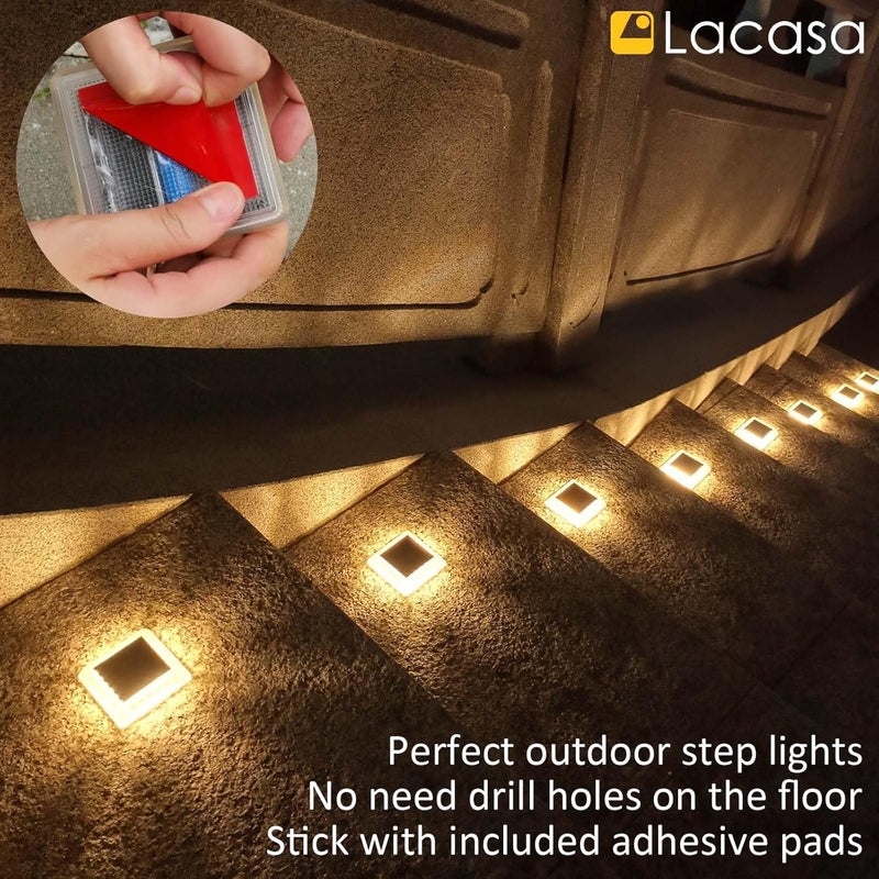 La Casa أضواء سطح شمسية، 8 حزمة 30LM أضواء رصيف LED دافئة بيضاء 2700K، أضواء خطوات تعمل بالطاقة الشمسية في الهواء الطلق، تضيء طوال الليل، مقاومة للماء IP68، تشغيل/إيقاف تلقائي لحدائق السلالم وممرات الإضاءة. - Image 3